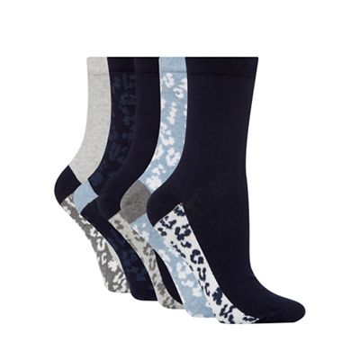 Pack of five blue animal print high ankle socks